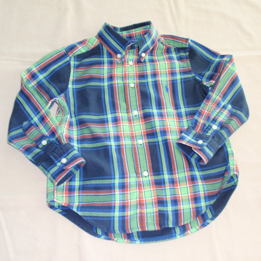 Ralph Lauren Boys Plaid Flannel Long Sleeve Button Up Shirt Sz 4